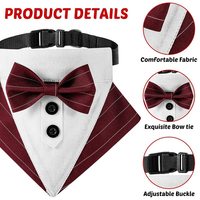 Accessoire de fête de mariage : Nœud papillon rayé style costume avec boucle réglable pour chiens de taille moyenne à grande, collier bandana de smoking pour chien