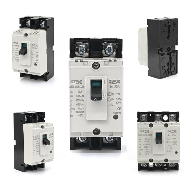 SPX MCCB Breaker 3 Pole Molded Case Circuit Breaker 2P 3P 5KA 400V Thermal-Magnetic Trip Unit Overload Protection SM30-30CW