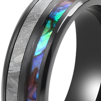 Bague en zirconium noir de 8 mm pour homme, incrustation de météorite et de coquille d'ormeau, ajustement confortable, alliance hypoallergénique, bijoux pour homme