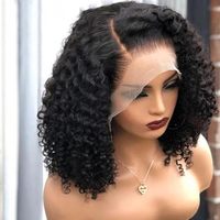 Perruque Lace Front Courte en Cheveux Brésiliens Remy HD, Bouclés Crépus, Couleur Noir Naturel, pour Femmes Noires