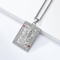 Collier tendance avec pendentif poker entièrement en zircon, bijoux en acier inoxydable étanche, accessoires uniques pour couple, pour soirée MGXL665