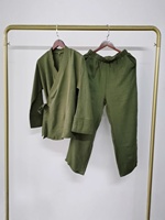 Nouvel ensemble décontracté unicolore à lacets pour hommes et femmes, Abaya musulmane à manches longues, style Moyen-Orient Dubaï, haut et pantalon, 2 pièces