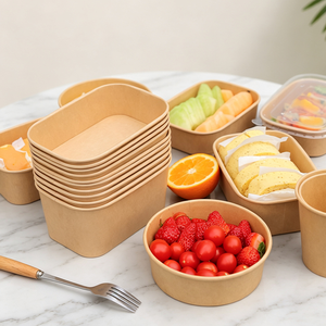 Tazón Redondo Desechable Personalizado de Papel Kraft Marrón, Recipiente para Alimentos y Ensaladas para Llevar, Resistente a la Grasa, con Tapas - Product Image 2