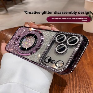 เคสโทรศัพท์เคลือบเงาประดับกลิตเตอร์และเพชรเทียม พร้อมที่ยึดแม่เหล็กสำหรับ 17 <span class=keywords><strong>PRO</strong></span> MAX/ฟิล์มเลนส์/16 - Product Image 4