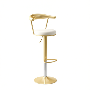 Tabouret de bar pivotant réglable moderne, revêtement en velours blanc, structure en métal, mobilier commercial - Product Image 1