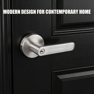 Tianyi Brushed Stainless Steel Door Handle Lever <b>Lock</b> Round Rosette <b>Keyed</b> Entry Modern Interior Bedroom Hardware Lockset - Product Image 4