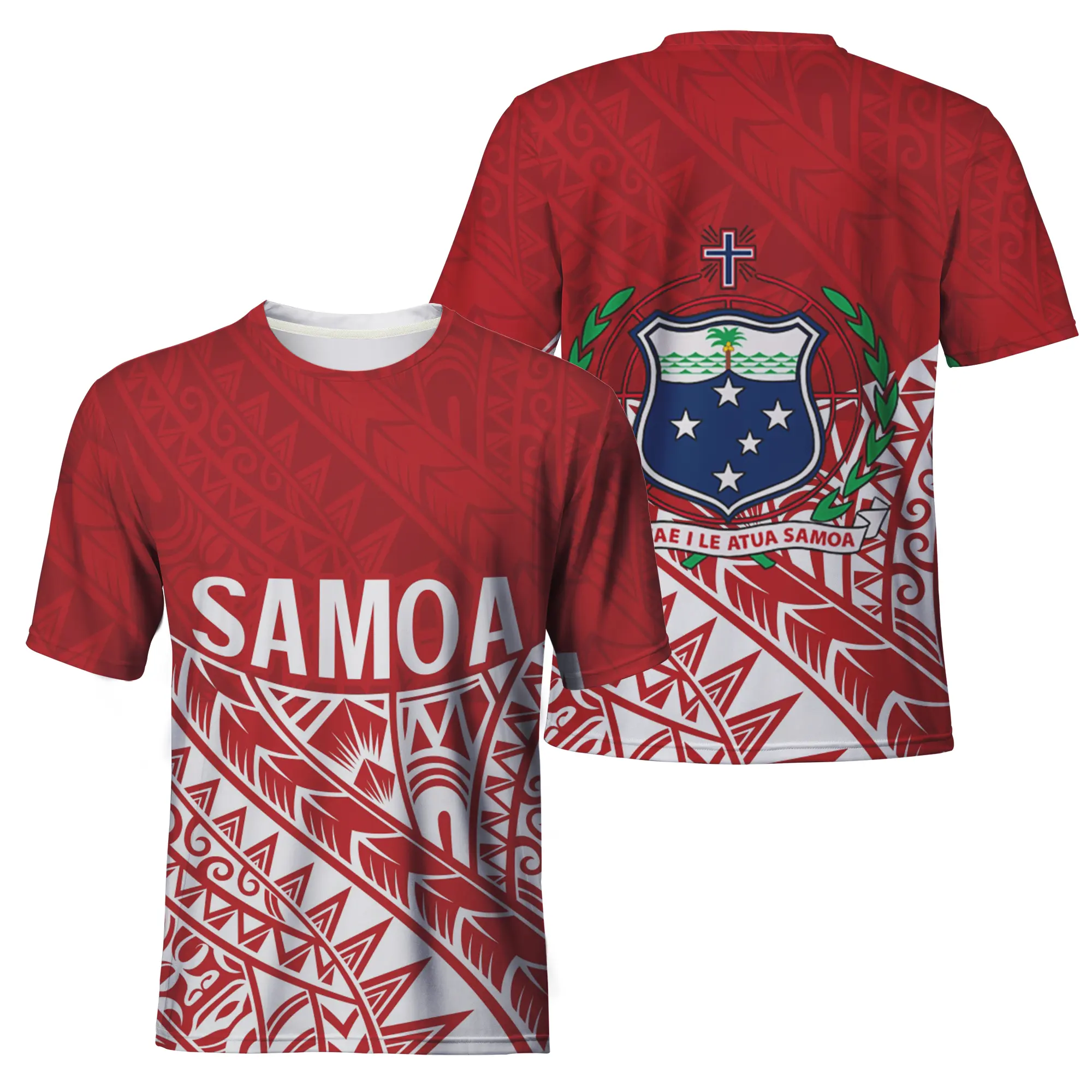 Goedkope Tribal Samoan Afdrukken Tshirt Polyester Zomer T-shirt Voor Mannen Polynesische Tribal Samoa T-shirts Man Wit Rood Geel Gemengde