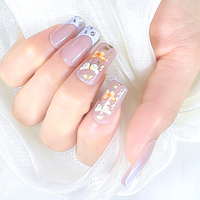 Kit d'ongles artificiels à presser en ABS, carrés courts, couvrants, avec impression de motifs colorés à la française, très demandé