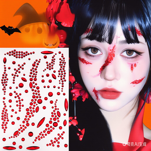 Pegatinas Faciales de Halloween, Maquillaje de Heridas Sangrientas, Diamantes de Imitación Rojos 3D, Gemas de <span class=keywords><strong>Diamante</strong></span> Roto, Cristales Irregulares, Calcomanías Corporales Artísticas - Product Image 3
