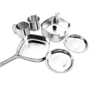 Factory Portable <strong>Multipurpose</strong> 5pcs Picnic Equipment Stainless Steel Camping Outdoor Cup Lunch Box Cookware Cook <strong>Pot</strong> <strong>Set</strong> - Product Image 3