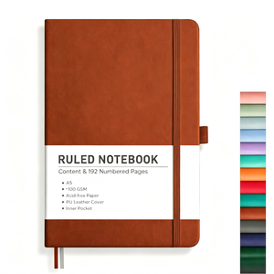 Carnet A5 en cuir PU ligné, 192 pages numérotées, papier sans acide 100 g/m², avec élastique, pour les affaires - Product Image 1