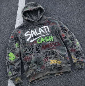 Sudadera con Capucha para Hombre SALATI OEM, Personalizada, Lavada al Ácido, con Estampado Digital <span class=keywords><strong>DGT</strong></span>, Bordado, Estilo Urbano, Gruesa, Desgastada, Decolorada por el Sol - Product Image 2