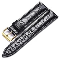 Bracelet de montre en cuir d'alligator véritable |   Bracelet de montre de luxe à motif crocodile grainé rond pour hommes et femmes
