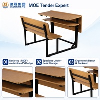 Ensemble de bureau et banc double moderne et durable pour étudiants, avec construction en bois et métal écologiques, pour les salles de classe