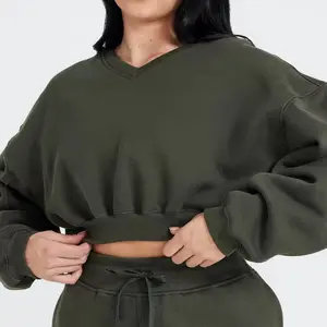 Mode Zwaar Gewicht V-Vormig Halslijn Ontwerp Vrouwen Oversized O-hals Sweatshirt Gym Pullover