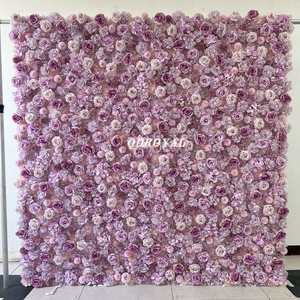 ผนังดอกไม้ประดิษฐ์สีม่วงแบบม้วนได้ 3 มิติ ขนาด 8x8 ฟุต สำหรับตกแต่งงานแต่งงาน ขายส่ง - Product Image 1