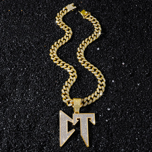 Collar de cadena chapado en oro y plata estilo hip-hop, con colgante de letra CT de aleación personalizado para hombre, joyería de moda al por mayor, superventas - Product Image 3