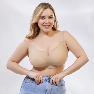 Sujetadores inalámbricos TJ para pechos grandes, <span class=keywords><strong>sujetador</strong></span> minimizador de punto tipo gelatina con tirantes laterales ajustables, talla grande, logo en la copa, ropa interior sin aros. - Product Image 2