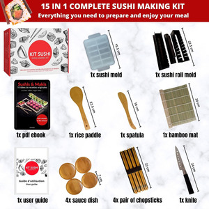 Ensemble complet de sushi <span class=keywords><strong>maki</strong></span> avec tapis roulant en bambou couteau japonais baguettes <span class=keywords><strong>pour</strong></span> bricolage boule de riz artisanat - Product Image 3