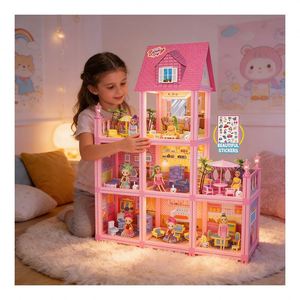 Kids Pretend Play Mansion Dollhouse With Balcony <b>Pool</b> <b>Slide</b> Elevator Furniture Gift for Girls Family - Product Image 2