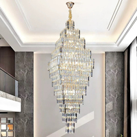 Long escalier moderne suspendu lustre lumière grand cristal suspension villa hall luminaire personnaliser fournisseur