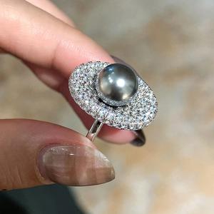 Anillo de Plata de Ley S925 con Perla Gris de Tahití y Anillo de Oro con Diamantes Completos al Estilo Francés de Shijia - Product Image 5