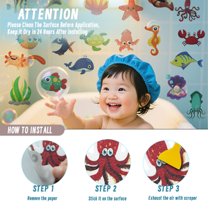 Xuri autocollants de baignoire antidérapants sol de douche autocollants antidérapants appliques d'animaux marins pour anti-dérapant étanche - Product Image 6