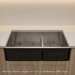 Évier de cuisine double cuve 28x19 à encastrer, en cuivre de calibre 16, 60/40, matériau en cuivre équilibré - Product Image 2