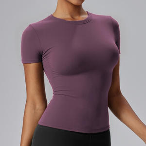 قميص علوي قصير للنساء حار فتاة الصيف البلوز أعلى الرقبة مستديرة الموضة ارتداء صالة ألعاب 10 ألوان اليوغا عادي تي شيرت موهر - Product Image 3