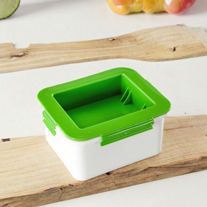 Green Lid White PP Plastic Food Safe Dishwasher Safe Lunch <b>Box</b> with Utensils Square Shape Single Piece Hand Grip - Product Image 2