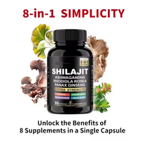 Capsules à base de plantes Shilajit avec Ashwagandha Sea Moss Capsules de supplément pur de l'Himalaya Fabrication de soutien nutritionnel OEM
