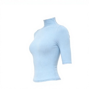 Camiseta Deportiva de Yoga para Mujer, Cuello Alto, Manga Corta, Transpirable, Ajustada, de Secado Rápido, Spandex/Nylon - Product Image 3