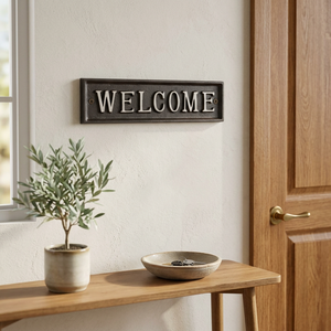 Letrero de Bienvenida Rústico de Hierro Fundido, Placa Metálica Rectangular para Pared, Decoración Vintage para Entrada, Letrero Decorativo Antiguo para Montar en Pared y Puerta - Product Image 1