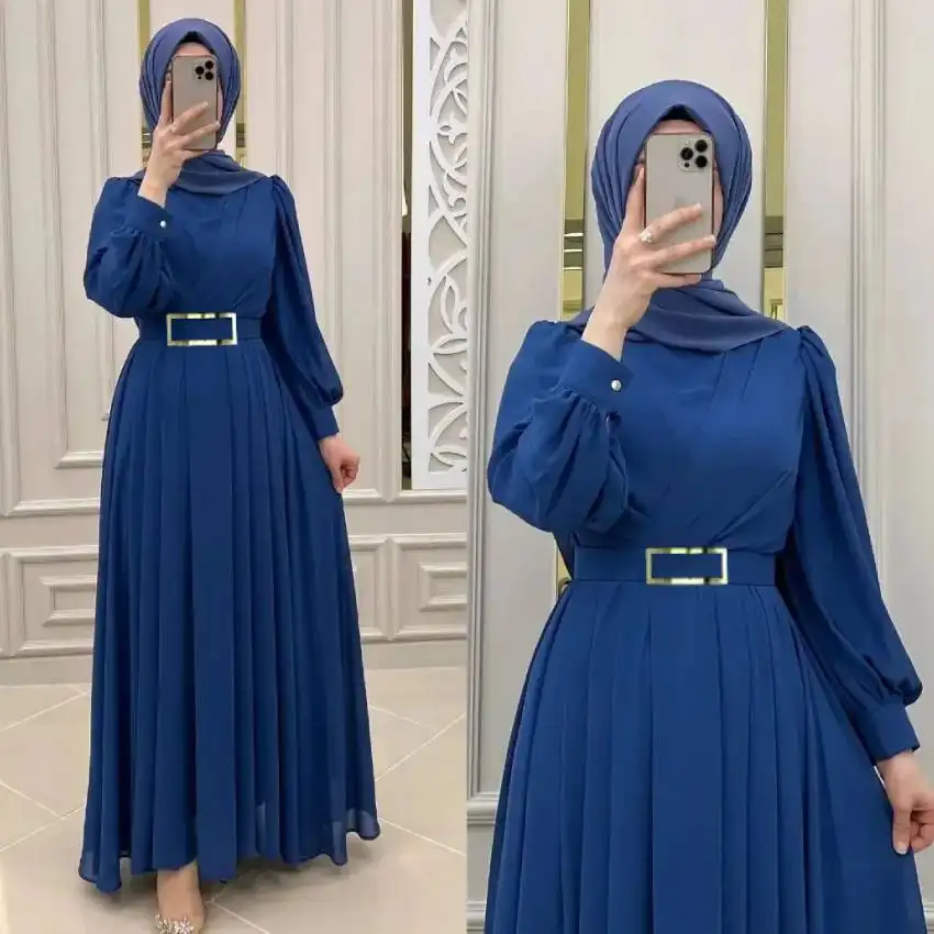 Supplier Custom 2023 Turkish Robe Long Pleated Muslim Dress Latest Designs Islamic Clothing