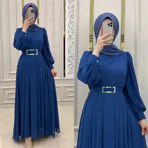 Proveedor personalizado 2023 túnica turca largo vestido plisado musulmán últimos diseños ropa islámica