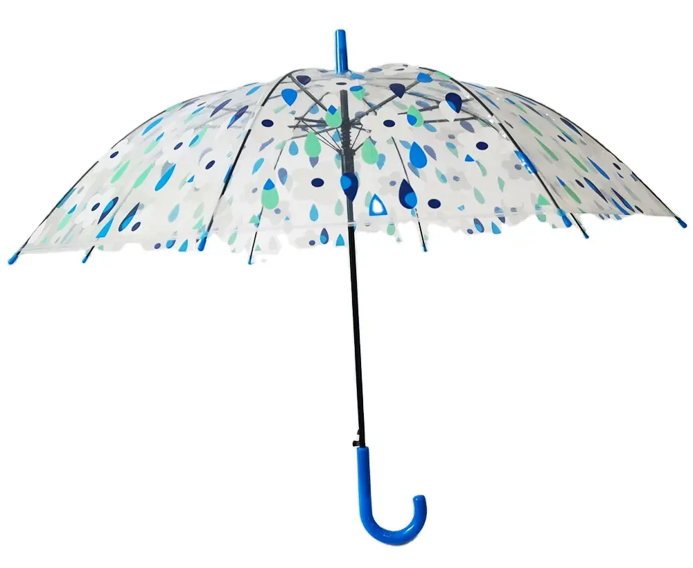 8K Clear Paraplu Hot Sale Transparante Paraplu Recht Plastic J Handvat Afdrukken Doorzichtige Transparante Paraplu