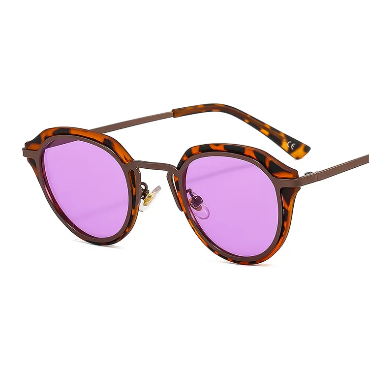2023 Whole Sale Ladies Custom Vintage Sun Glasses Round Frame Metal Hing New Design 2022 Hawkers Cyberpunk Sunglasses