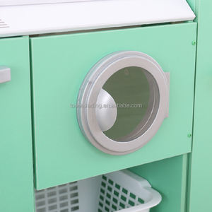 Réfrigérateur et cuisine en bois vert modernes pour jeux de rôle avec évier, robinet et brûleurs pour enfants - Product Image 4