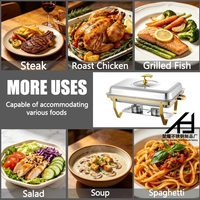 Chauffe-Plat Rectangulaire en Acier Inoxydable Demi-Doré pour Hôtels et Restaurants, Ensemble Buffet avec Couvercle en Verre pour Fêtes et Banquets