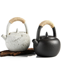 Pot teh Kung Fu tembikar keramik kasar Jepang 200ml Set cangkir teh & kopi portabel ketel tanah liat hitam