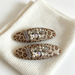 Pinzas para el Cabello con Estampado de Leopardo y Diamantes de Imitación, Pinzas Ovaladas BB de Moda para Mujer, Elegantes Pasadores Laterales para el Cabello, Accesorios para el Cabello - Product Image 1