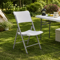 Chaise pliante en métal robuste pour événements, mariages, banquets, intérieur/extérieur, avec cadre en métal et assise en plastique HDPE blanc
