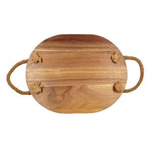 <b>Wooden</b> Cutting Board Round 35.5X28X4Cm Acacia Wood Kitchen Chopping <b>Block</b> With Rope Handles For Fruit And Meat Prep - Product Image 2