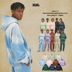 Sweat à capuche oversize en molleton de coton et élasthanne 350g pour homme, imprimé logo personnalisé en relief, style streetwear tie-dye, avec lettres - Product Image 2