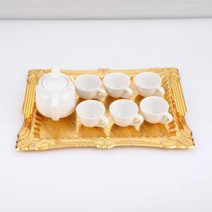 Plateau de service en métal écologique rectangulaire décoratif en or de style européen de luxe Design en fer arabe en dentelle Commercial - Product Image 5