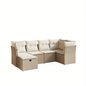 Conjunto de Sofás Modulares de Ratán Beige para Jardín, Muebles Modernos para Exteriores con Cojines de Espuma de Alta Densidad para Patio y Jardín - Product Image 1