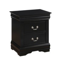 Table de chevet classique traditionnelle noire à 2 tiroirs en bois pour chambre à coucher