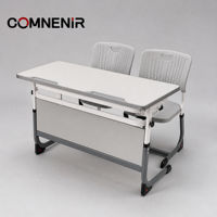 Bureau d'école double réglable en hauteur pour étudiants, mobilier de classe, taille et couleur personnalisables, livraison directe d'usine
