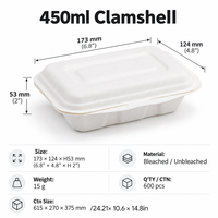 Boîte à hamburger rectangulaire en bagasse biodégradable pour plats à emporter, 450 ml