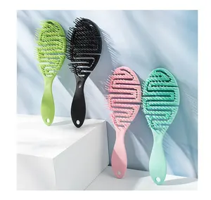 HEYAMO Flexible Soft Bristle Detangling Vent Brush Hollow Oval Comb Vented Flat Hairbrush Maze Hair Brush For Wet Dry Hair